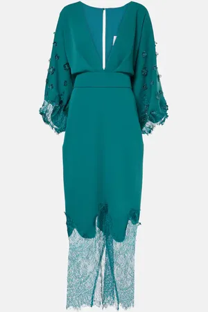 Costarellos Vestido midi drapeado con encaje