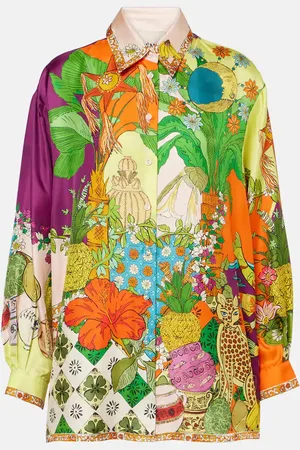 ALÉMAIS Alémais Camisa Tiger de sarga de seda estampada