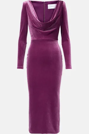 ALEX PERRY Vestido midi drapeado de terciopelo