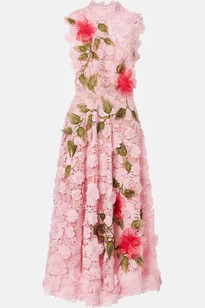 Oscar de la Renta Vestido largo de encaje de guipur