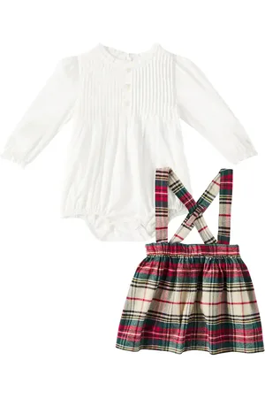 Ralph Lauren Bebé - set de blusa de algodón y falda a cuadros