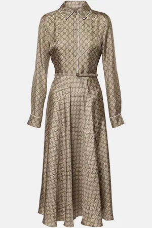 Gucci Vestido camisero de sarga de seda con GG