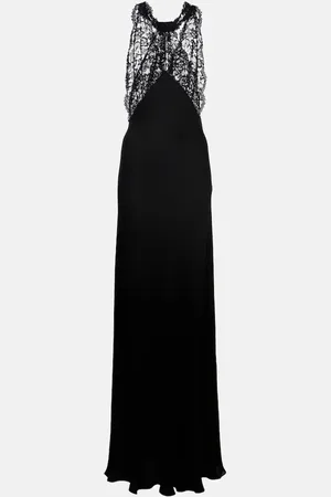 Saint Laurent Vestido de fiesta de charmeuse de seda con encaje