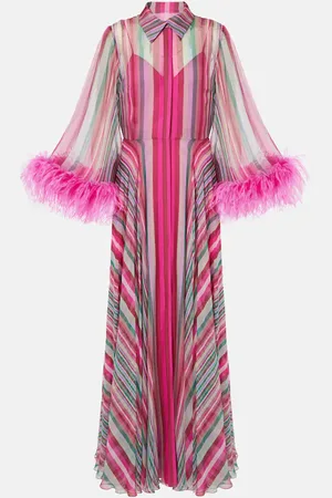 VALENTINO Vestido de fiesta de gasa de seda con plumas