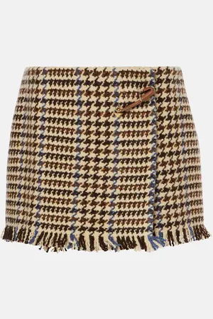Prada Minifalda de mezcla de lana con pata de gallo