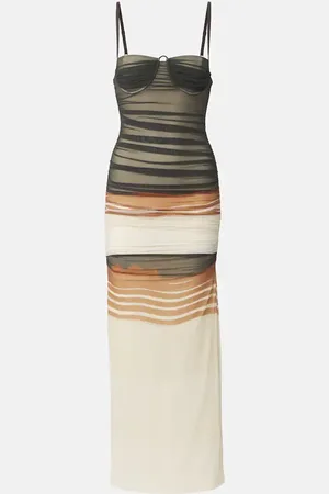 SIR Vestido midi Breeze fruncido de malla a rayas