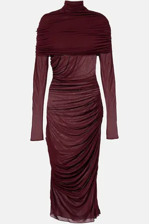 MUGLER Vestido midi fruncido translúcido