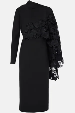 Oscar de la Renta Vestido midi de guipur floral de lana