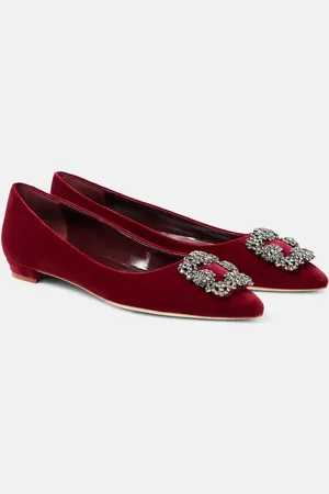 Manolo Blahnik Bailarinas Hangisi de terciopelo adornadas