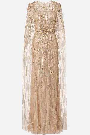 Jenny Packham Vestido de fiesta Ruby con lentejuelas y capa