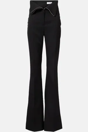 Alexander McQueen Pantalones flared de lana de tiro alto