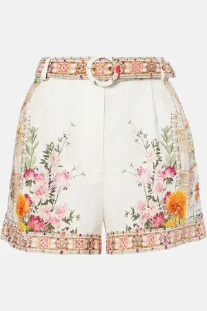 Camilla Shorts de lino de tiro alto floral