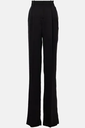 Saint Laurent Pantalones rectos de satén de seda de tiro alto