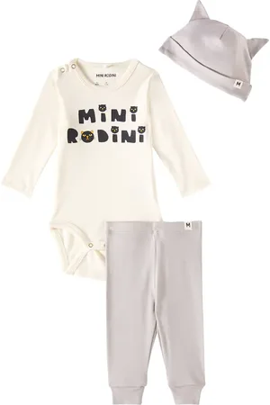 Mini Rodini Bebé - set Cats de body, gorro y pantalones