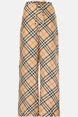 Burberry Pantalones anchos de seda con Check