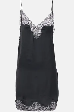 Saint Laurent Vestido lencero de satén con encaje