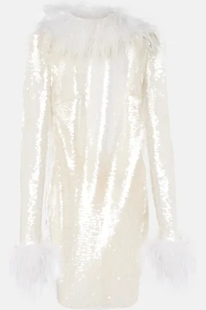 Ilkyaz Ozel Vestido corto con lentejuelas y plumas