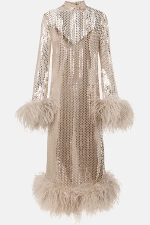 ‎Taller Marmo‎ Vestido midi Gina Venti con plumas
