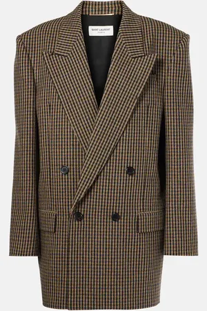 Saint Laurent Blazer cruzado de mezcla de lana a cuadros