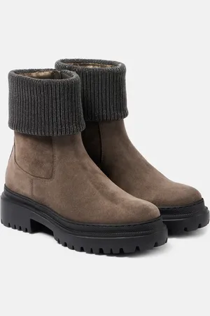 Brunello Cucinelli Botas Chelsea de ante con cuentas Monili