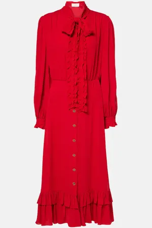 VALENTINO Vestido midi de georgette de seda con volantes
