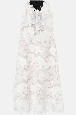 Oscar de la Renta Vestido corto de encaje de guipur floral