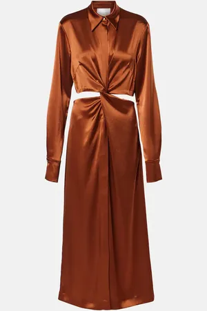 GALVAN Vestido midi Hock fruncido de satén