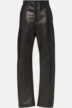 Bottega Veneta Pantalones anchos de piel de tiro alto