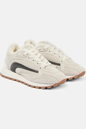Brunello Cucinelli Zapatillas de ante con borrego y cuentas Monili