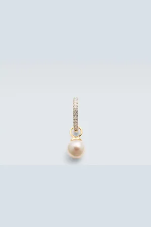 Mateo Pendiente de aro individual de oro de 14 ct con diamantes y perla