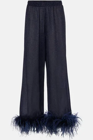 Oseree Oséree Pantalones Lumière Plumage de lamé con plumas
