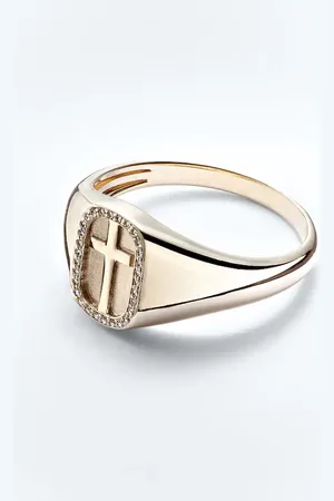 Sydney Evan Anillo Cross Icon de oro de 14 ct con diamantes