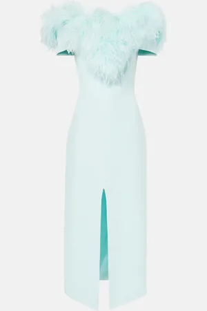 DAVID KOMA Vestido midi sin tirantes con plumas