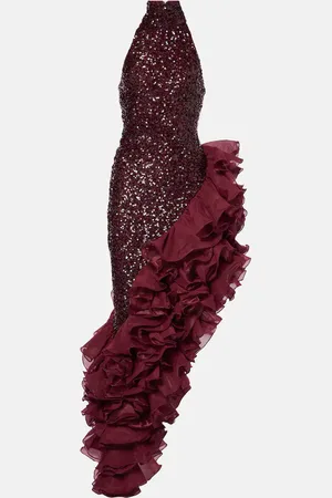 ROTATE Vestido midi con volantes y lentejuelas