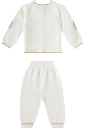 La Coqueta Bebé - set Mirlo de jersey y pantalones en lana virgen