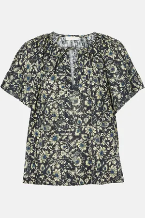 ULLA JOHNSON Top Sena de mezcla de algodón estampado