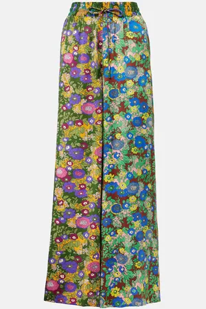 ALÉMAIS Alémais Pantalones anchos de satén de seda estampados