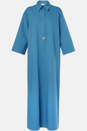 VALENTINO Vestido camisero de algodón y lino con VGold