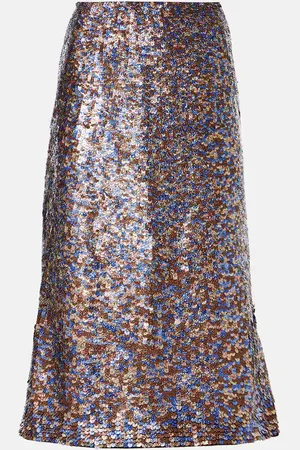 DRIES VAN NOTEN Falda midi de mezcla de lana con lentejuelas