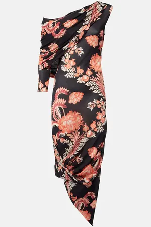 Etro Vestido midi asimétrico drapeado floral