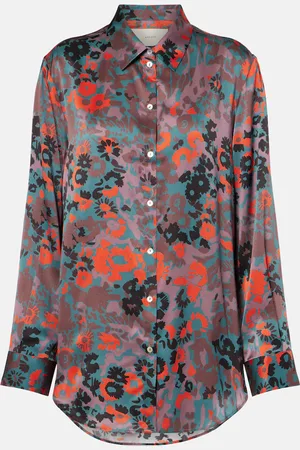 ASCENO Camisa de charmeuse de seda estampada