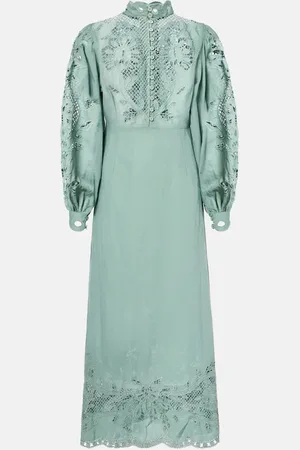Farm Rio Vestido midi de lino y algodón con bordado inglés