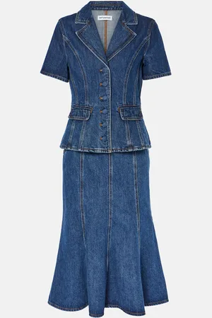 Self-Portrait Vestido midi flared de denim