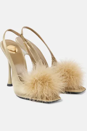 Saint Laurent Sandalias Paradis 110 de satén con plumas