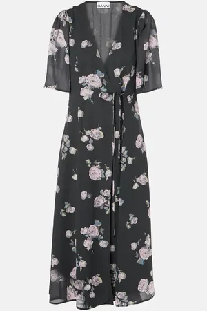 Ganni Vestido envolvente de crepé floral