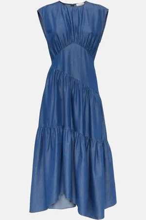 Frame Vestido midi de denim fruncido a capas