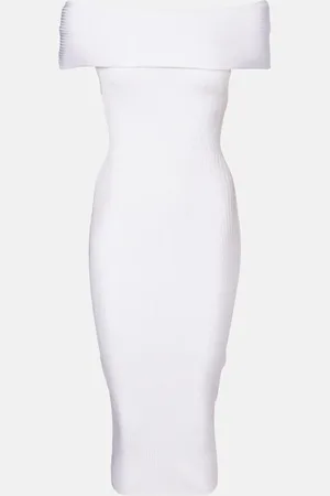MUGLER Vestido midi acanalado sin hombros