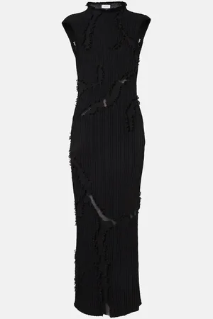 Alexander McQueen Vestido largo de lana y seda con aberturas