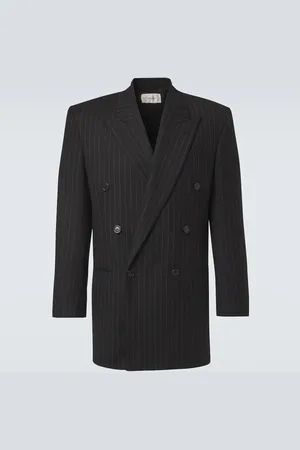 Saint Laurent Chaqueta de traje de gabardina de lana a rayas