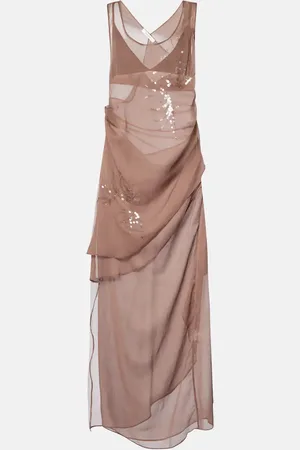 JACQUES WEI Vestido de tul drapeado con lentejuelas